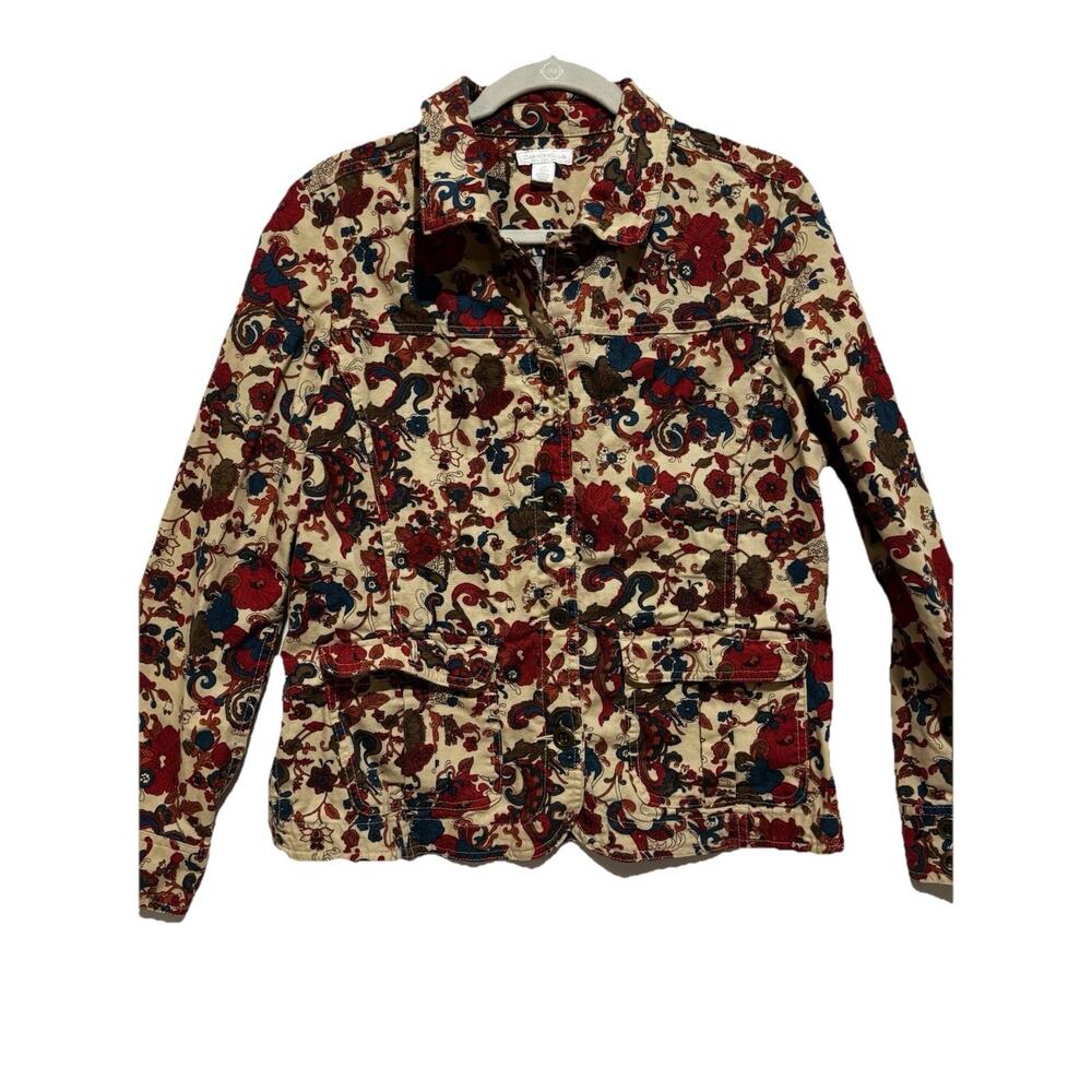 Charter Club Paisley Floral Denim Jacket Womens M‎ Button Up Career Boho Capsule